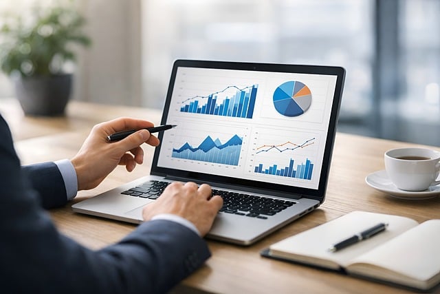 laptop showing analytics dashboard in a training environment for educational website